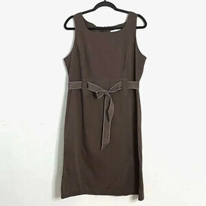Studio I Sleeveless Tie-Waist Dress 12 Knee Length Brown Career Casual Stretch